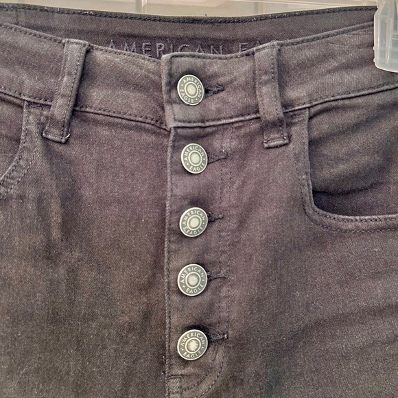 High Rise Black Ripped Skinny Jeans with Buttons - Picture 4 of 5